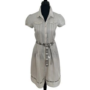 Mango Beige Plaid Belted Midi Button Front Dress size L